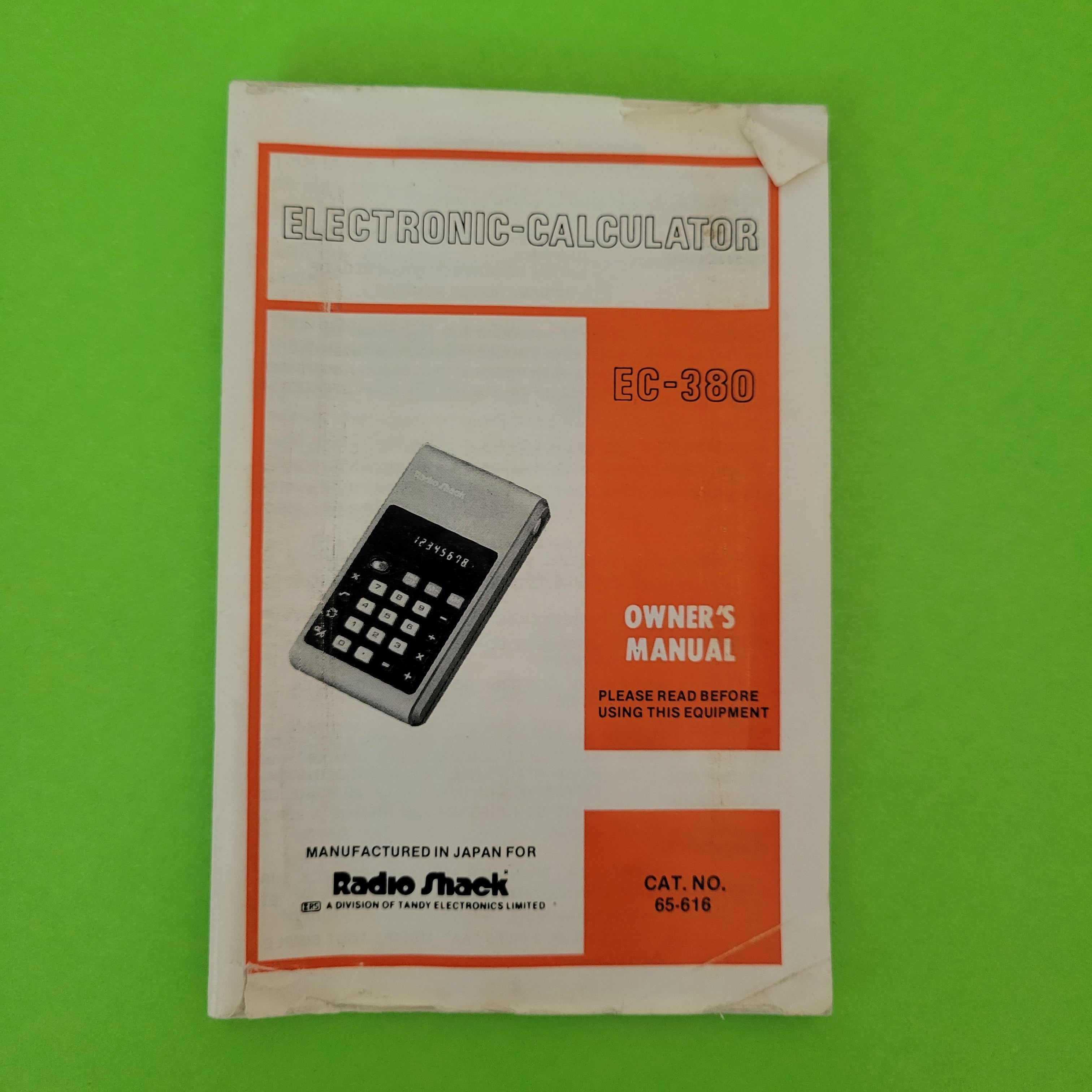 An image of the manuel of a Radio Shack EC-380 Four Function plus calculator